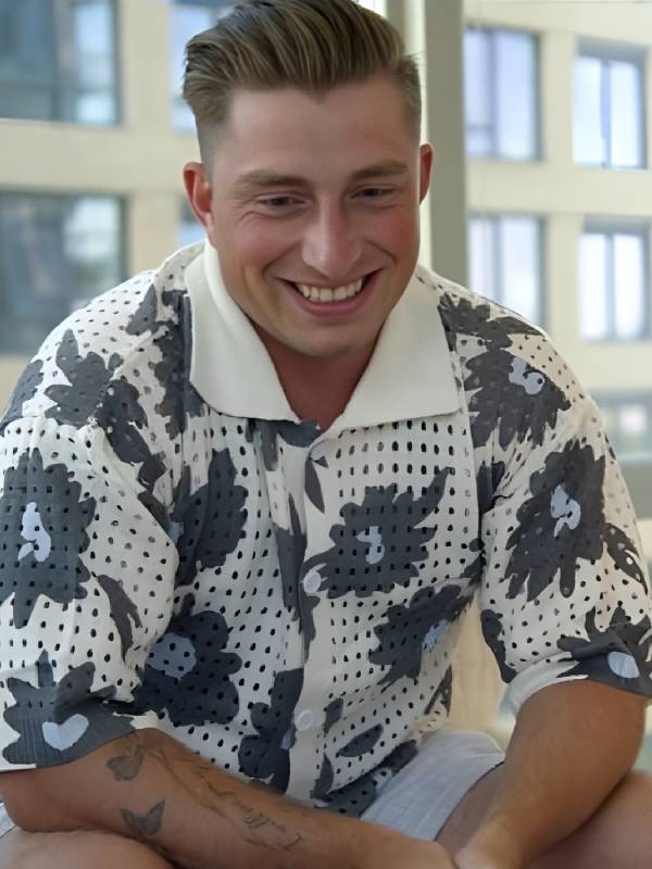 Baylen Out Loud S02 Colin Dooley Floral Crochet Shirt TV Series Baylen Out Loud Season 2 Colin Dooley Floral Crochet Vacation Knit Sweater Shirt.