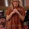 TV Series Happys Place Season 2 Melissa Peterman Velvet Embroidery Top in Brown