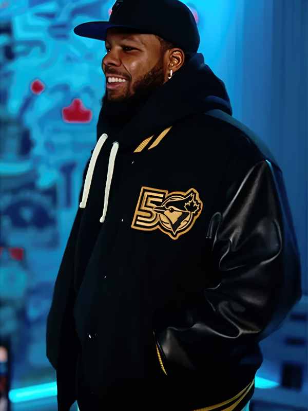 Roots Blue Jays 50th Anniversary Varsity Jacket Roots Toronto Blue Jays 50th Anniversary Merch Varsity Jacket in Black
