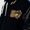 Toronto Blue Jays 50th Anniversary Black Gold Leather Varsity Jacket