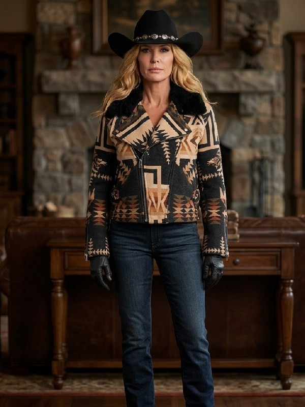 Dutton Ranch S01 Beth Dutton Western Aztec Print Jacket Dutton Ranch S01 Beth Dutton Aztec Print Jacket